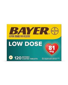 Aspirin Regimen Bayer, 81mg Enteric Coated Tablets, Pain Reliever/Fever Reducer, 120 Count