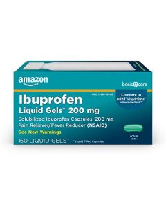 Amazon Basic Care Ibuprofen Liquid Gels 200 mg, Pain Reliever/Fever Reducer Liquid Filled Capsules, For Headache, Toothache, Backache, Menstrual Cramps and More, 160 Count