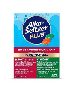 Alka-Seltzer Plus Maximum Strength PowerMax Sinus Congestion & Pain Medicine, Day + Night Liquid Gels - Powerful Relief for Cold and Flu, Sinus Congestion for Adults and Children 12+ Years, 24 Count
