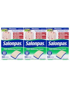 Salonpas Pain Relieving Patches 2.83" x 1.81" 60 Count, Pack 3