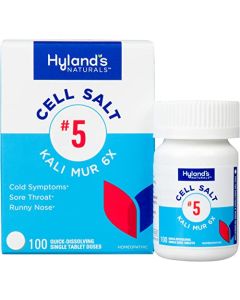 Hyland's Naturals No. 5 Cell Salt Kali Mur 6X Tablets, Cold Medicine and Sore Throat Relief, Natural Treatment of Colds, Sore Throats, Runny Nose, and Burns, Quick Dissolving Tablets, 100 Count