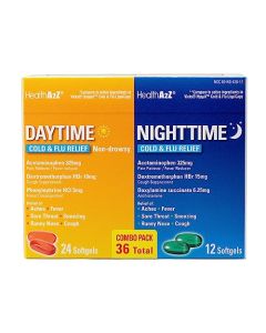 HealthA2Z® Daytime and Nighttime | Cold & Flu Medicine | Powerful Multi-Symptom Daytime and Nighttime Relief (20 Softgels) (Daytime & Nighttime Combo (36 Count Pack of 1))