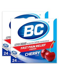 BC Powder Pain Reliever, Cherry Flavor Aspirin Dissolve Packs, 24 Count Powder Packets (2 Pack)