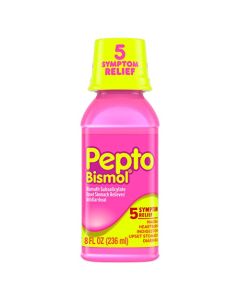 Pepto Bismol Original Liquid 5 Symptom Medicine - Including Upset Stomach and Diarrhea Relief 8 oz (Packaging May Vary)