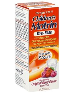 Motrin Children's Dye-Free Pain Reliever/Fever Reducer, Original Berry Flavor 4 Oz (3 Pack)