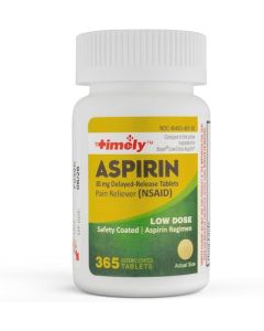 Timely by Time Cap Labs- 365 Count Low Dose Aspirin 81mg for Adults - Compared to Bayers - Enteric Coated Low Strength Aspirin Tablets - Pain Reliever for Minor Aches and Pains - Made in USA