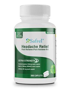 Safrel - Extra Strength Headache Relief Acetaminophen with Aspirin (NSAID) & Caffeine (300 Caplets) Value Pack | Head Pain Relief, Muscle Aches, Back Pain & Body | Generic Excedrin Extra Strength