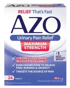 AZO Urinary Pain Relief Maximum Strength | Fast relief of UTI Pain, Burning & Urgency | Targets Source of Pain | #1 Most Trusted Brand | 24 Tablets