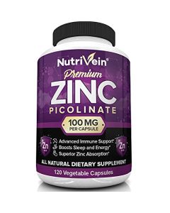 Nutrivein Zinc Picolinate 120 Capsules - Supports Respiratory Health, Immune System, Skin, Bone Strength