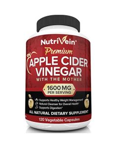 Nutrivein Apple Cider Vinegar Capsules with Mother - 1600mg - 120 Vegan Pills - Supports Healthy Diet, Digestion, Keto, Cleanser - Best Supplement for Immune System - ACV Raw