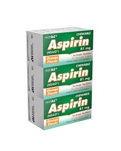 HealthA2Z® Aspirin 81mg Chewable | Low Strength | 3 Packs with 36 Chewable Tablets in Each (108 Tablets Total) | Orange Flavor | Pain Reliever | Reduce Headaches & Pains