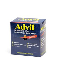 Advil 40933 Ibuprofen, Pain Reliever / Fever Reducer 200 mg Tablets, 50 Packets of 2