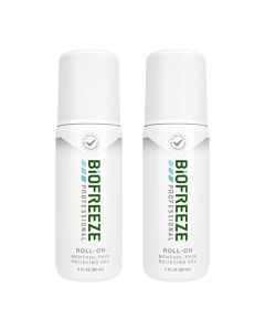 Biofreeze 13564 Professional Menthol Roll-On Pain-Relieving Gel 3 FL oz, Green, Backache, Strains, Bruises, & Sprains, Pack of 2