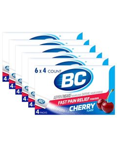 BC Powder Pain Reliever, Cherry Flavor Aspirin Dissolve Packs, 4 Count Powder Packets, 6 Pack