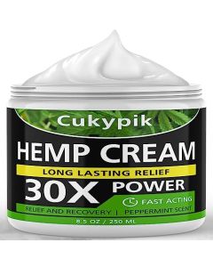 cukypik Hemp Cream Maximum Strength - Hemp Oil & Arnica Cream, Soothes Discomfort on Muscle Shoulder Hip Neck Knee & Back Support. All Natural Relief Cream - Instant Menthol Rub 8.5oz