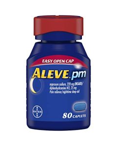 Aleve PM Caplets, Fast Acting Sleep Aid and Pain Relief for Headaches, Muscle Aches, Non-Habit Forming 220 mg Naproxen Sodium and 25 mg Diphenhydramine HCl Capsules, 80 count
