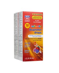 Rite Aid Infants' Dye-Free Ibuprofen Drops, Berry Flavor, 50 mg - 2 Value Pack | Infant Pain Reliever | for Babies Ages 6 to 23 Months | Oral Suspension 50 mg per 1.25 mL | Gluten Free