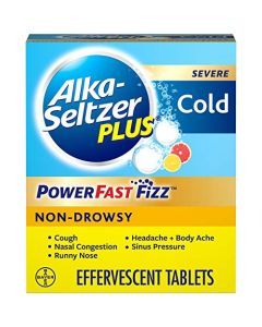 ALKA-SELTZER PLUS Non-Drowsy Cold PowerFast Fizz Effervescent Tablets for Adults with Nasal & Sinus Congestion/Cough/Sore Throat/Fever/Headache and Body Aches & Pains, Citrus, 20 Count (Pack of 1)